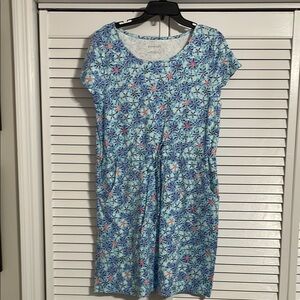 Talbots Blue and White Midi Sundress with draw string waist & pockets size M